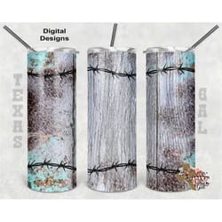 20 oz skinny tumbler wood barbed wire sublimation design png instant digital only