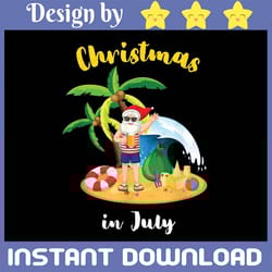christmas in july png, funny summer png, christmas in july surfing funny santa summer beach vacation png