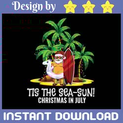 tis the sea sun christmas in july santa holiday beach flamingo surfing summer
