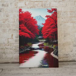 japanese painting "red trees" digital art print: white, black, red palette - perfect for home decor and gifts