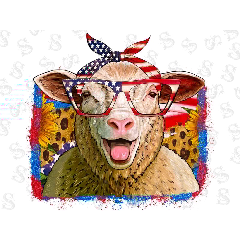 Western 4th Of July Sheep Background Png, Katahdin Sheep Sublimation Design, American Flag Background Png, Sunflowers Leopard Sheep Png - 1.jpg