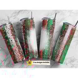 20oz skinny tumbler blank christmas colors leopard print glitter sublimation design template, straight png digital downl