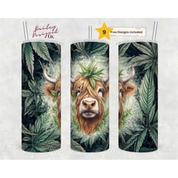 highland cow 20 oz skinny tumbler sublimation design digital download png instant digital only, western pot marijuana l