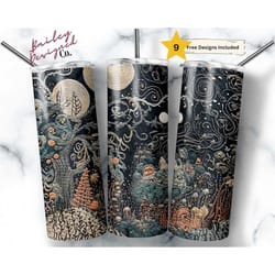 embroidered enchanted forest 20 oz skinny tumbler sublimation design digital download png instant digital only, embroide