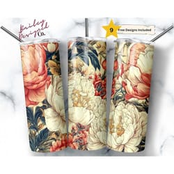 seamless peonies 20 oz skinny tumbler sublimation design digital download png instant digital only, spring floral tumble