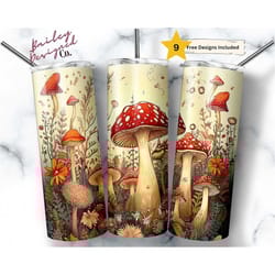 mushrooms 20 oz skinny tumbler sublimation design digital download png instant digital only, wildflower cottagecore tumb