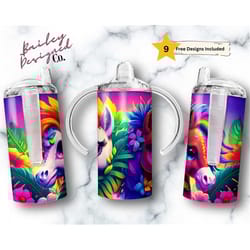 rainbow ponies kid's tumbler png wrap | sublimation digital download| water bottle 12 oz skinny straight | children bott