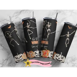 halloween 20 oz skinny tumbler dancing skeletons sublimation design png, digital, autumn design, witchy vibes tumbler, j