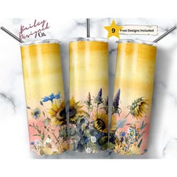 watercolor sunflower 20 oz skinny tumbler sublimation design digital download png instant digital only, wildflowers tumb