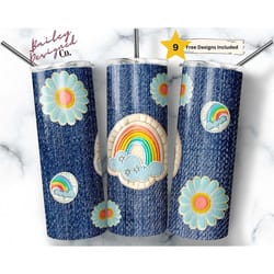 daisy tumbler, 20 oz skinny tumbler sublimation design digital download png instant digital only, rainbow embroidered pa
