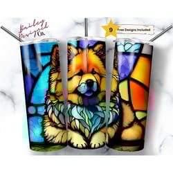 stained glass chow dog 20 oz skinny tumbler sublimation design digital download png instant digital only, pet lover wrap