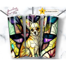 stained glass chihuahua dog 20 oz skinny tumbler sublimation design digital download png instant digital only, pet lover