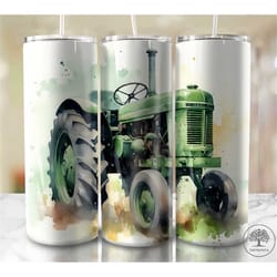 watercolor green tractor 20 oz skinny tumbler sublimation design digital download png instant digital,barn field rustic