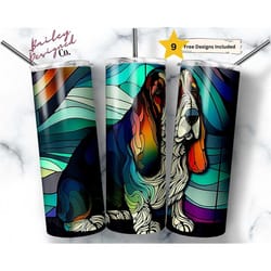 stained glass basset hound 20 oz skinny tumbler sublimation design digital download png instant digital only, pet lover