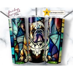 stained glass bull dog 20 oz skinny tumbler sublimation design digital download png instant digital only, pet lover wrap