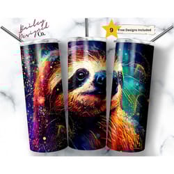 alcohol ink sloth 20oz skinny tumbler sublimation design templates, tumbler straight png digital download,