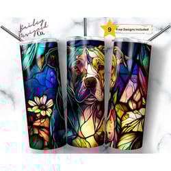 stained glass pit bull dog 20 oz skinny tumbler sublimation design digital download png instant digital only, pet lover