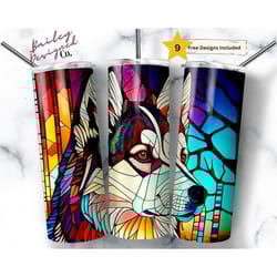 stained glass husky dog 20 oz skinny tumbler sublimation design digital download png instant digital only, pet lover wra