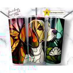 stained glass beagle dog 20 oz skinny tumbler sublimation design digital download png instant digital only, pet lover wr