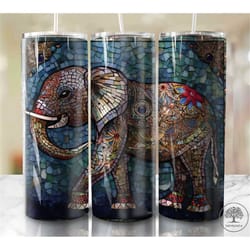 elephant background tulips neon 20 oz skinny tumbler sublimation design, rainbow alcohol ink glitter, straight & tapered
