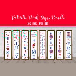 patriotic porch sign svg bundle. 4th of july vertical front signs.