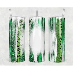 20oz skinny tumbler blank green white leopard glitter