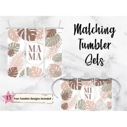 boho monstera leaf mama mini tumbler png wrap set
