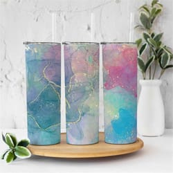 watercolor 20 oz skinny tumbler alcohol ink wrap straight