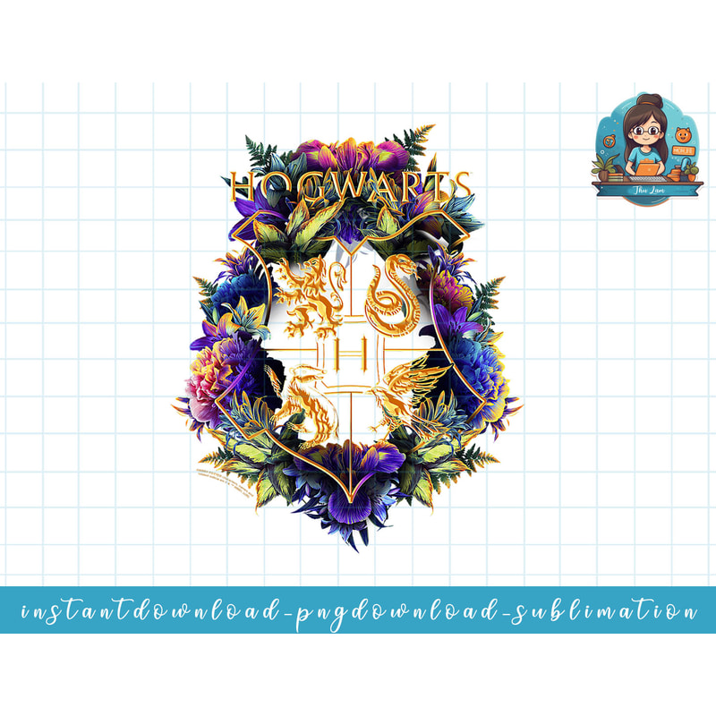 Harry Potter Hogwarts Multi-Colored Floral Crest Long Sleeve png, sublimate, digital download.jpg