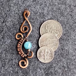 handmade copper pendant with aquamarine. a gift for a girl.