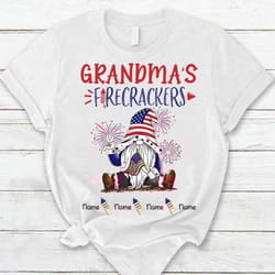 personalized gnome grandma's firecracker 4th of july t-shirt, custom rocket kids name shirt for mom grandma nana mimi, i
