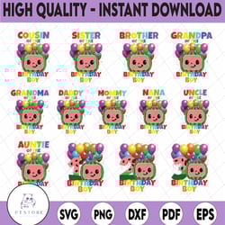 cocomelon birthday boy png, cocomelon family png, cocomelon party family matching shirt, cocomelon bundle png, watermelo