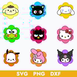 flower sanrio characters bundle svg, sanrio svg, sanrio characters svg, cartoon svg, png dxf digital file
