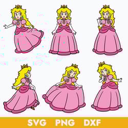 princess peach bundle svg, princess peach svg, super mario svg, cartoon svg, png dxf digital file