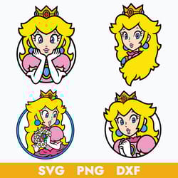 princess peach face bundle svg, princess peach svg, super mario svg, cartoon svg, png dxf digital file
