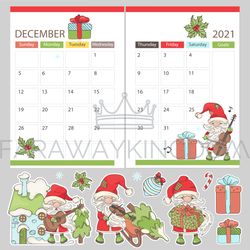 planner december stickers 2021 with santa vector illustration