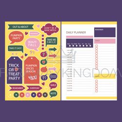 planner sticker halloween daily page vector illustration set