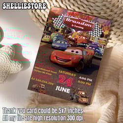 cars birthday invitation | lightning mcqueen invitation, kids birthday invitation, editable personalized canva printable