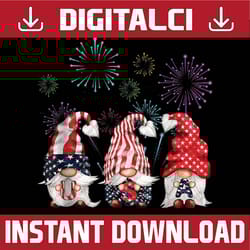 patriotic three gnomes firework independence day 4th of july png, 4th of july png, american gnome firework png, digital