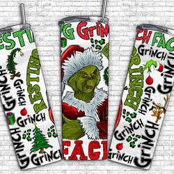 Christmas Grinch Skinny tumbler, Grinch sublimation design 30oz Curved Tumbler, Christmas Grinch Face 30oz New Tumbler