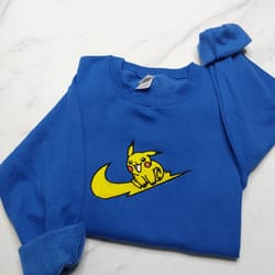 nike x pikachu embroidered sweatshirt, custom anime embroidered crewneck, anime custom embroidered crewneck