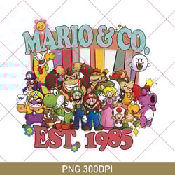super mario 300dpi, super mario character png, super mario bros est. 1985 png, mario world tee, luigi, yoshi, peach