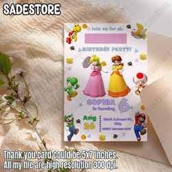 editable super mario princess peach birthday invitation, template party card
