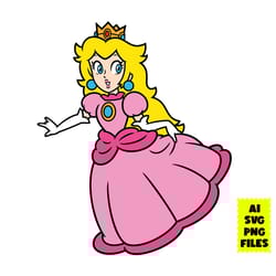 princess peach svg, princess svg, peach svg, super mario svg, mario svg, game svg, cartoon svg, ai png digital file