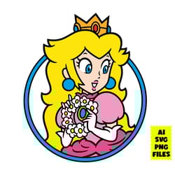 princess peach face svg, princess svg, peach svg, super mario svg, mario svg, game svg, cartoon svg, ai png digital file