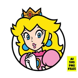 princess peach face svg, princess peach svg, super mario svg, mario svg, game svg, cartoon svg, ai digital file
