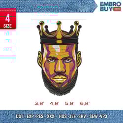 lebron james king / character embroidery design / sport design / embroidery pattern / design pes dst vp3 format