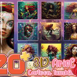 3d black mermaid 20 oz skinny straight & tapered tumbler design bundle, colorful floral 20 oz tumbler design sublimation