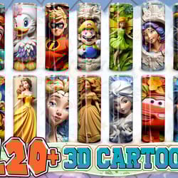 all new 3d styles cartoon for straight & tapered tumbler design bundle, 3d floral cartoon character 20 oz skinny tumbler