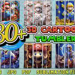 all new 3d styles cartoon for straight & tapered tumbler design bundle, 3d cartoon hero 20 oz skinny tumbler bundle, tum